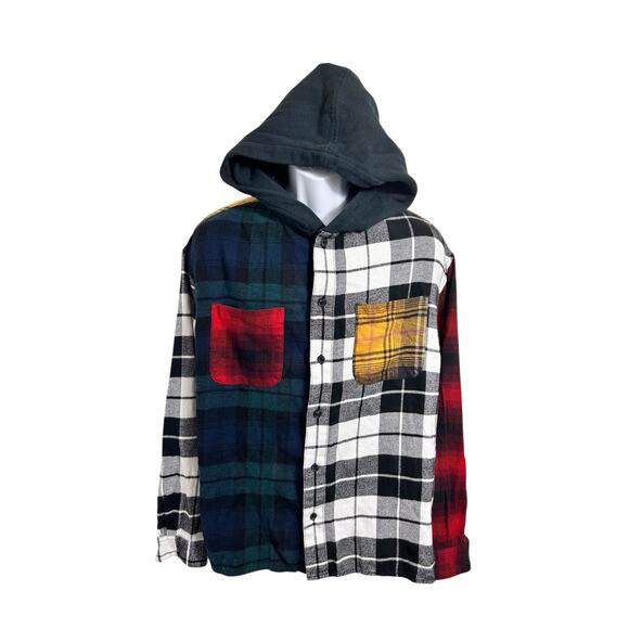 Men{s Urban Outfitters Flannel Plaid Button Front Shirt Sz Small Hooded Shacket - Picture 6 of 7